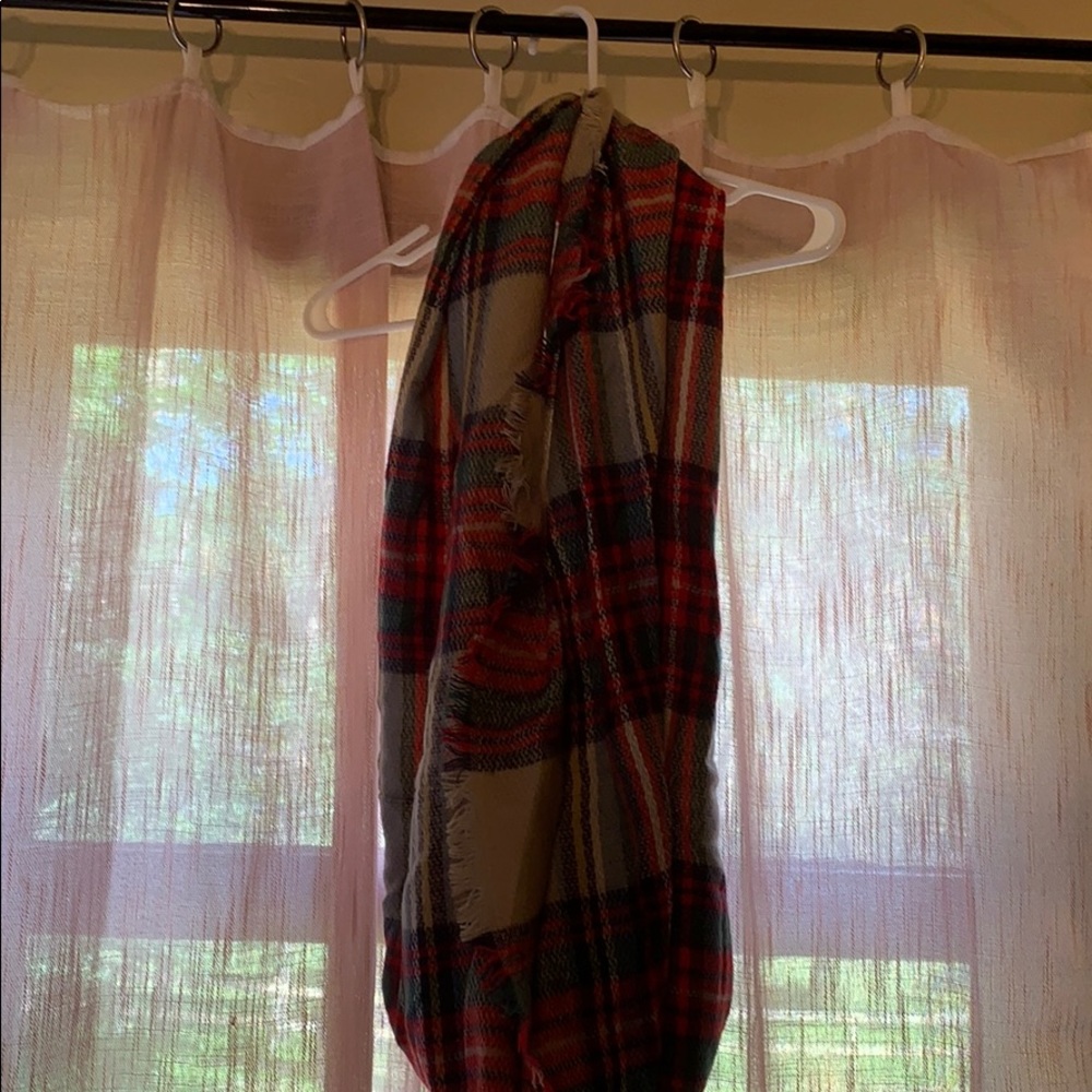 Plaid Fringed Infinity Scarf